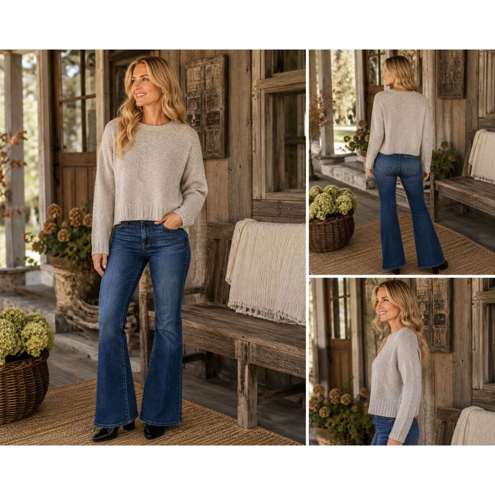 Vince Boxy Drop Shoulder Cotton Linen Sweater Oatmeal Cream Size Small - Picture 8 of 8
